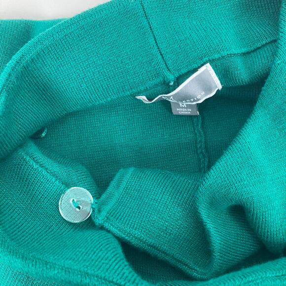 JM Collection Cardigan Women M Kelly Green Cape Style Flor Brooch Applique Retro - Picture 6 of 12